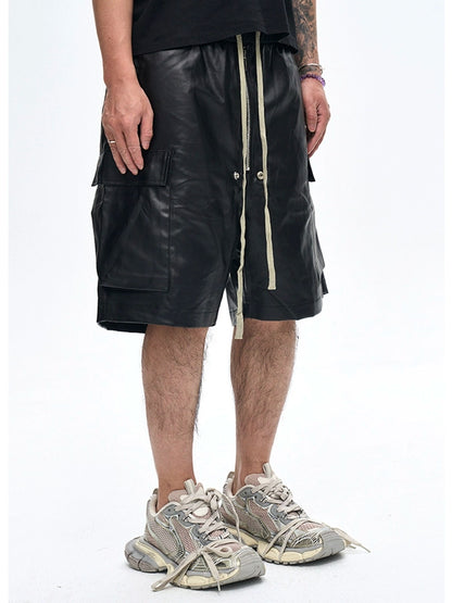 Glossy Coated Loose Cargo Shorts