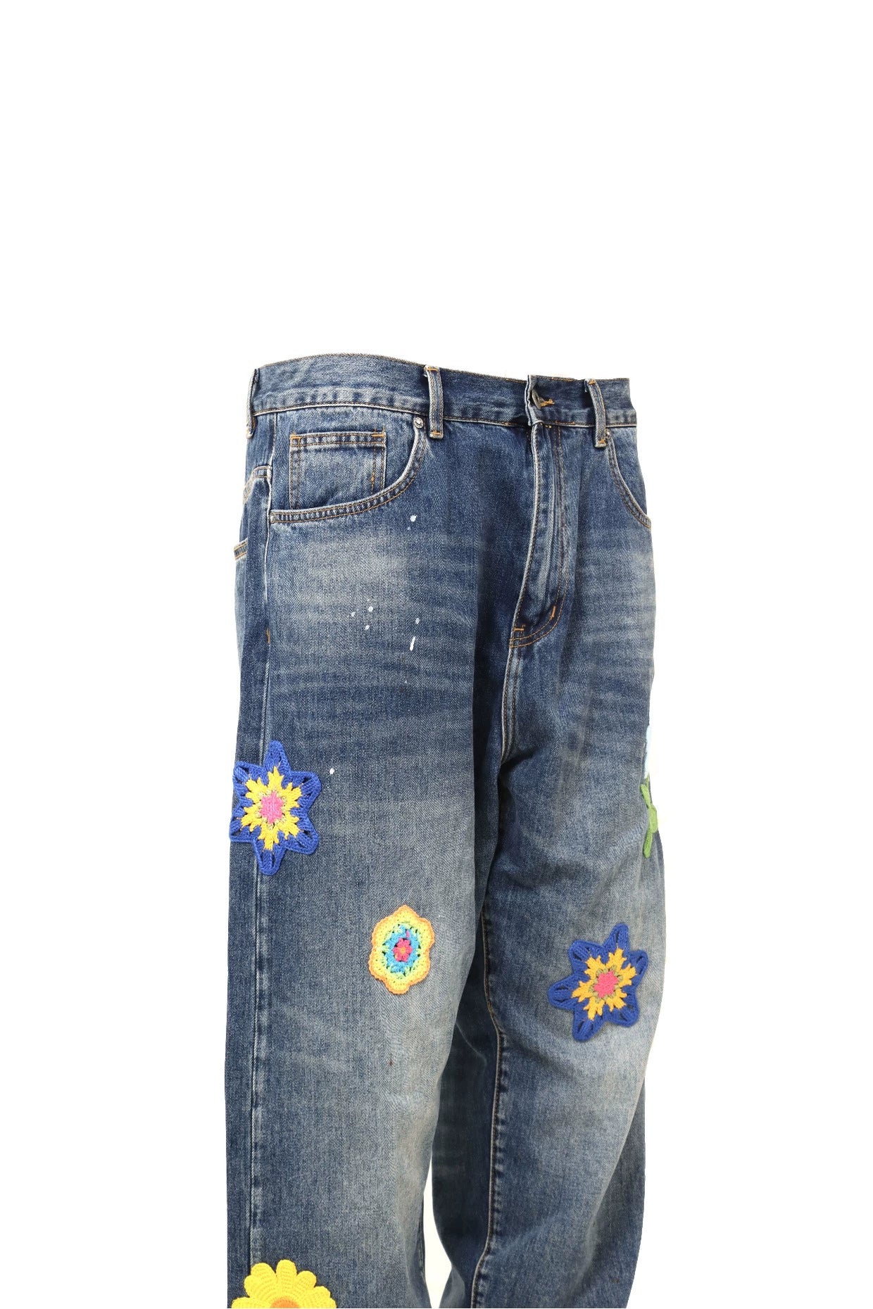 Untold Dark Blue Wool Embroidered Jeans