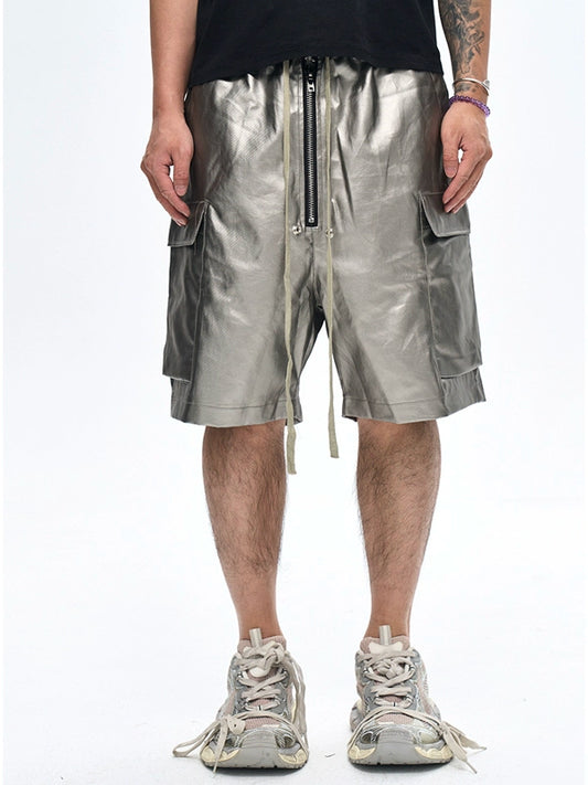 Glossy Coated Loose Cargo Shorts