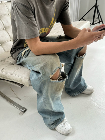 Distressed Ripped Baggy Denim Jeans