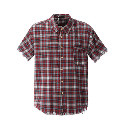 Plaid Distressed Edge Grid Shirt