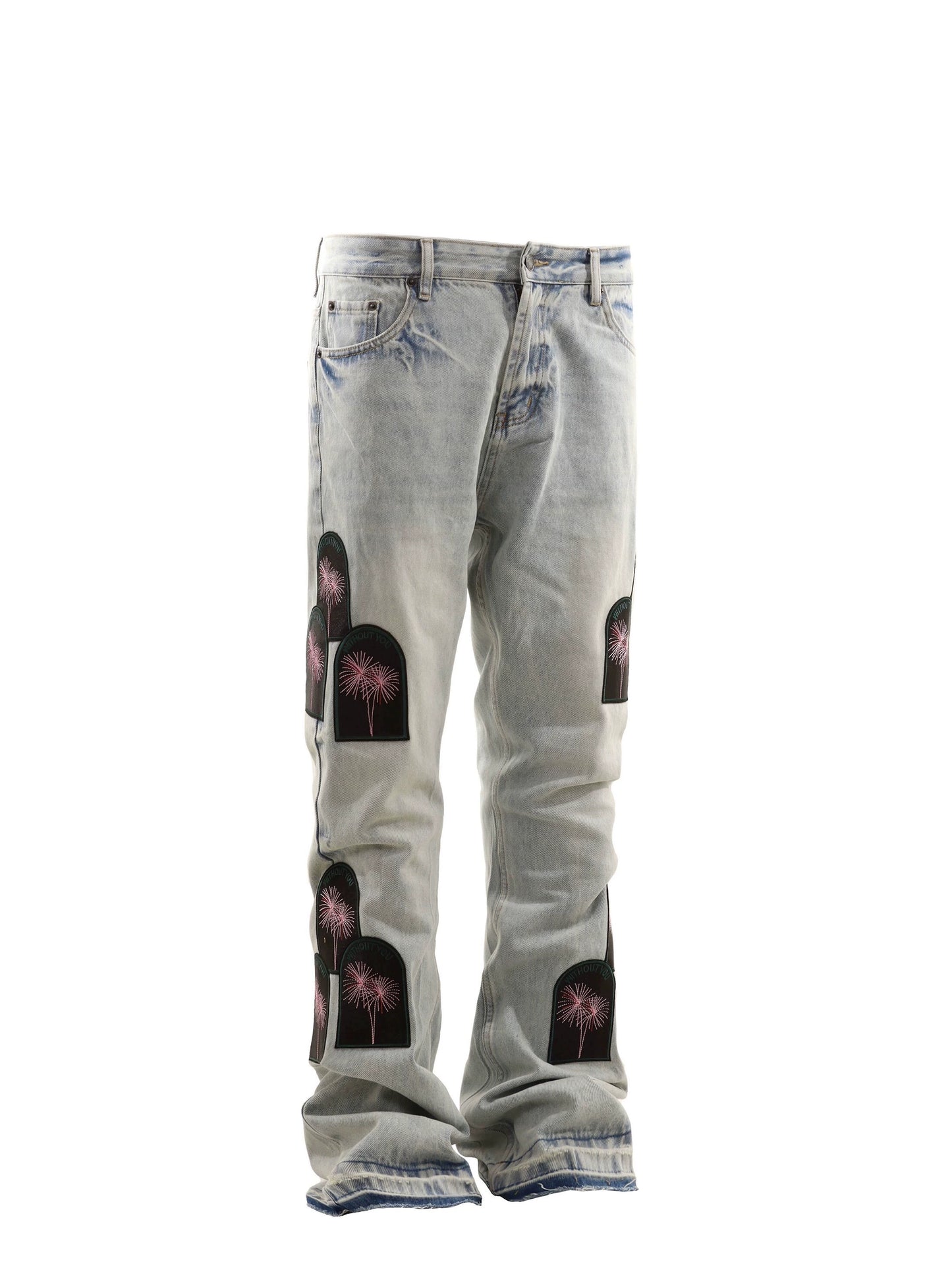 Untold Fireworks Embroidered Distressed Jeans