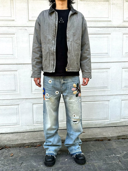 Untold Unisex Crochet Embroidered Straight Jeans