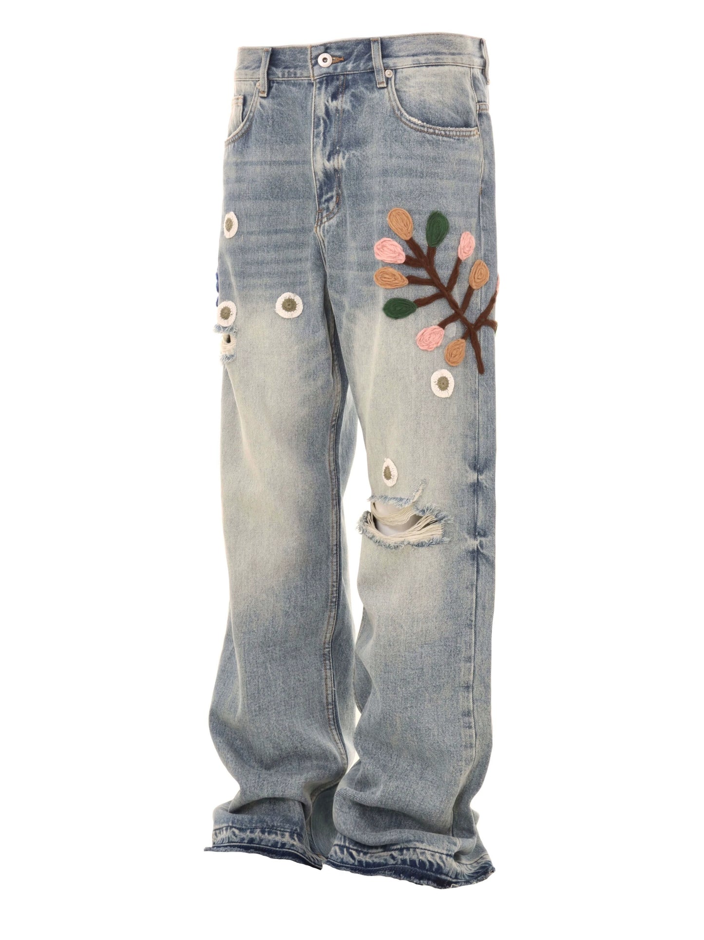 Untold Unisex Crochet Embroidered Straight Jeans