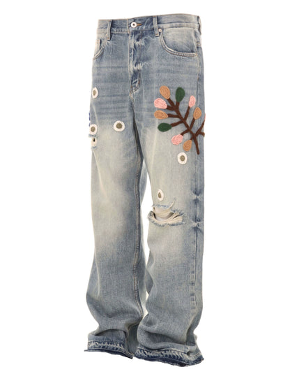 Untold Unisex Crochet Embroidered Straight Jeans