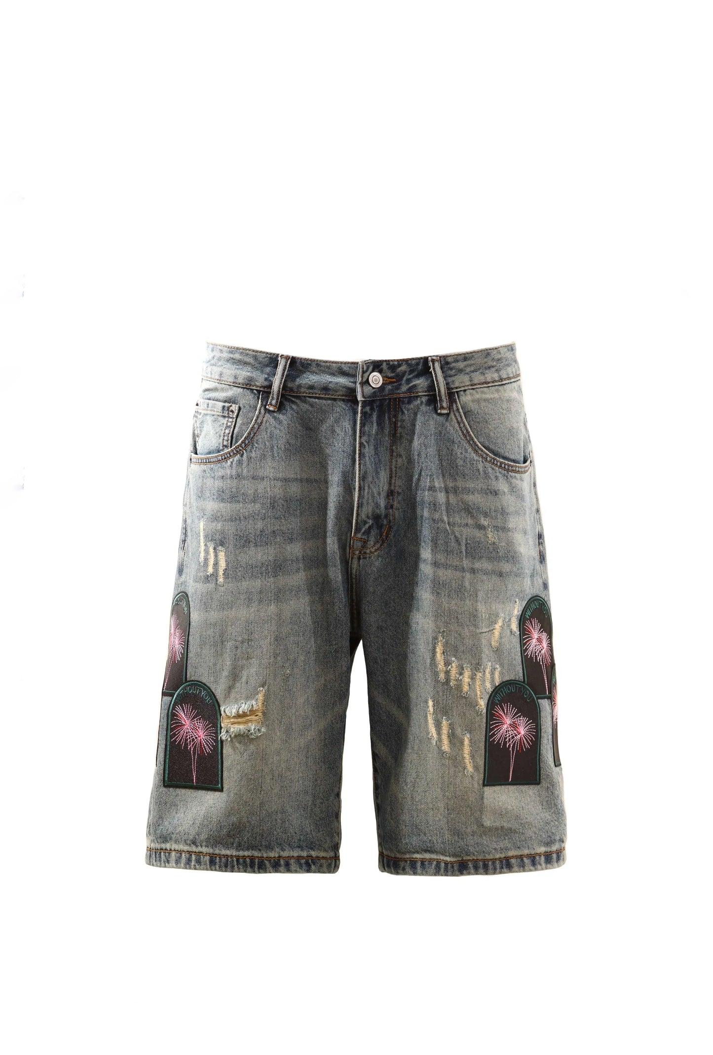Untold Fireworks Embroidered Denim Shorts