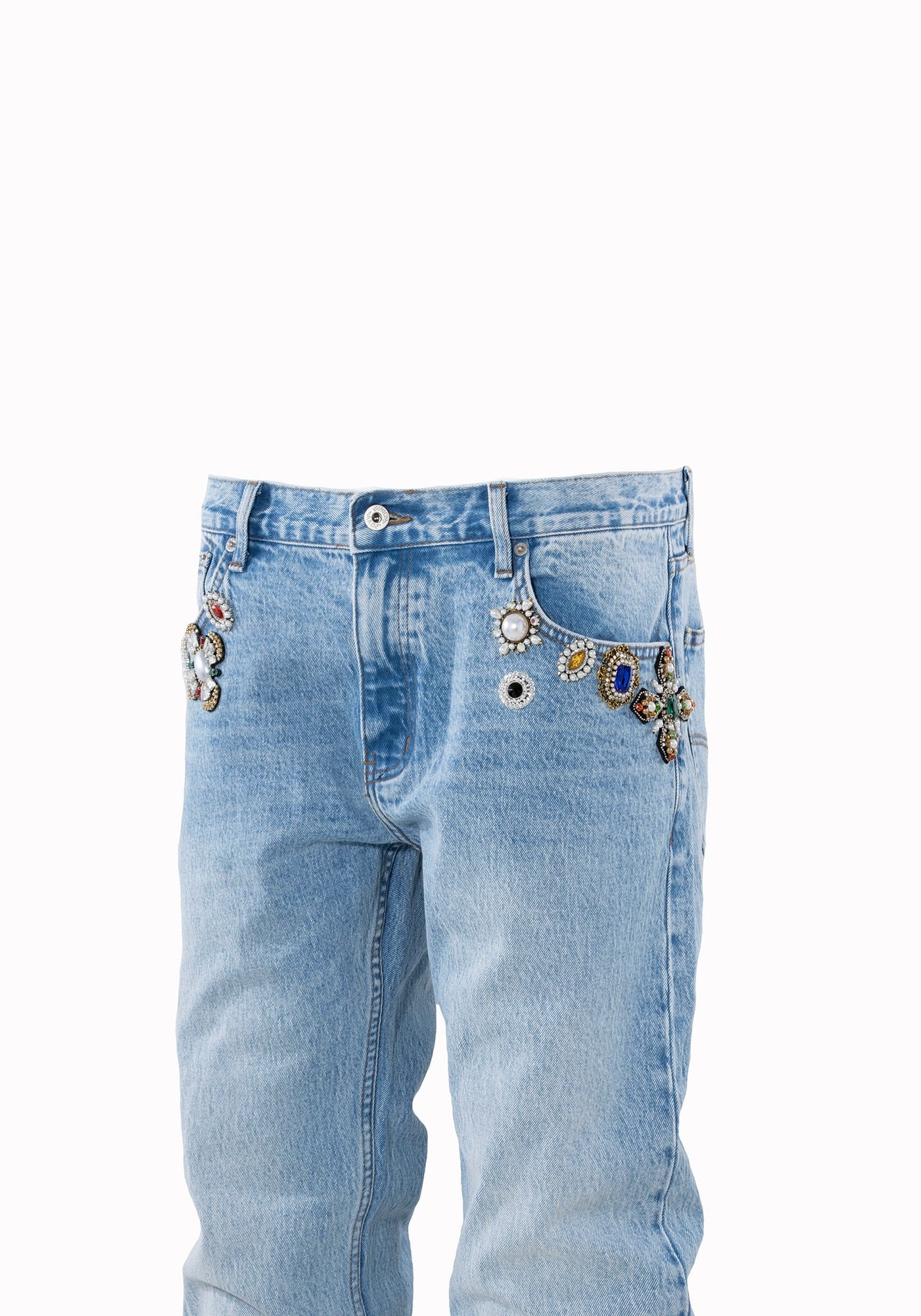 Untold Rhinestone Pearl Straight-Leg Jeans