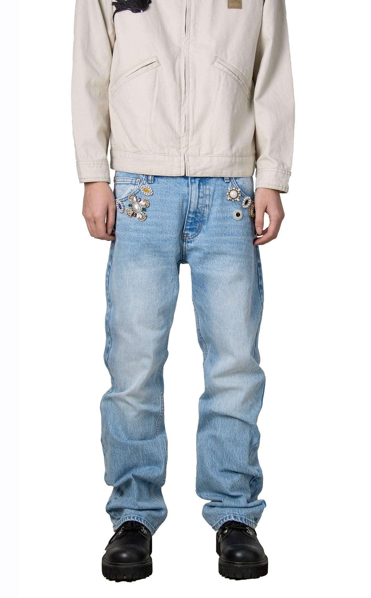 Untold Rhinestone Pearl Straight-Leg Jeans