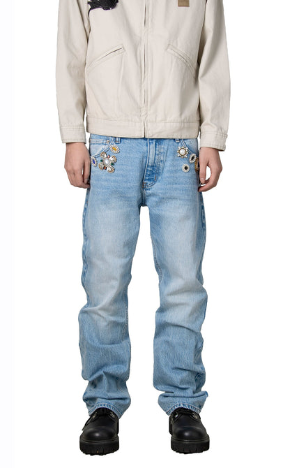 Untold Rhinestone Pearl Straight-Leg Jeans