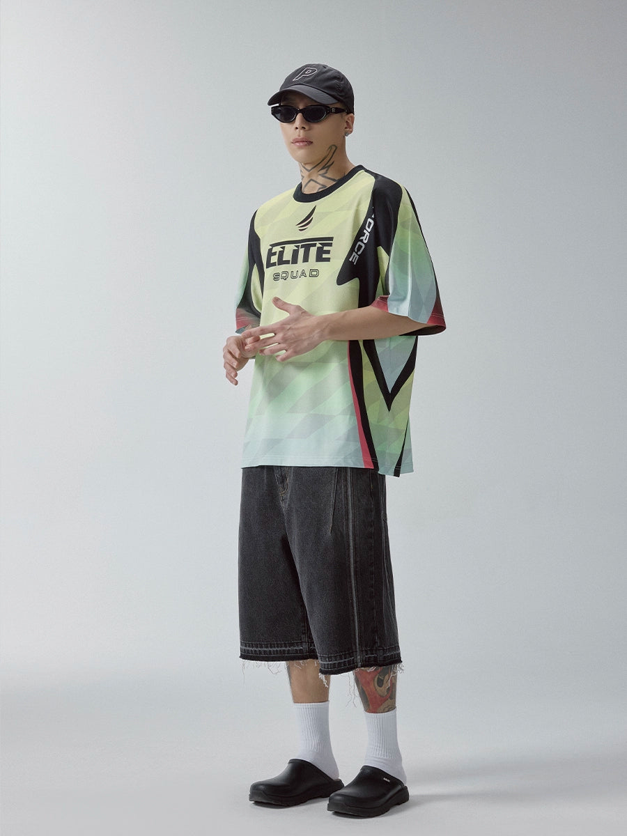 Contrasting Printed Racing Jersey