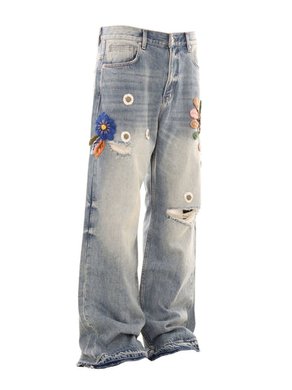 Untold Unisex Crochet Embroidered Straight Jeans