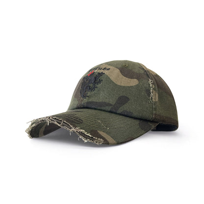 Distressed Embroidered Military Cap