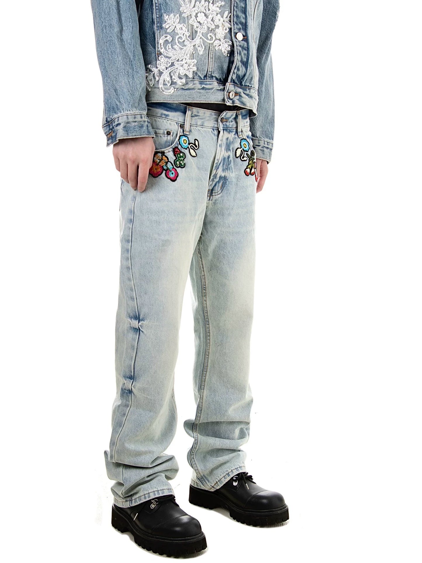 Untold Botanical Embroidered Straight Jeans