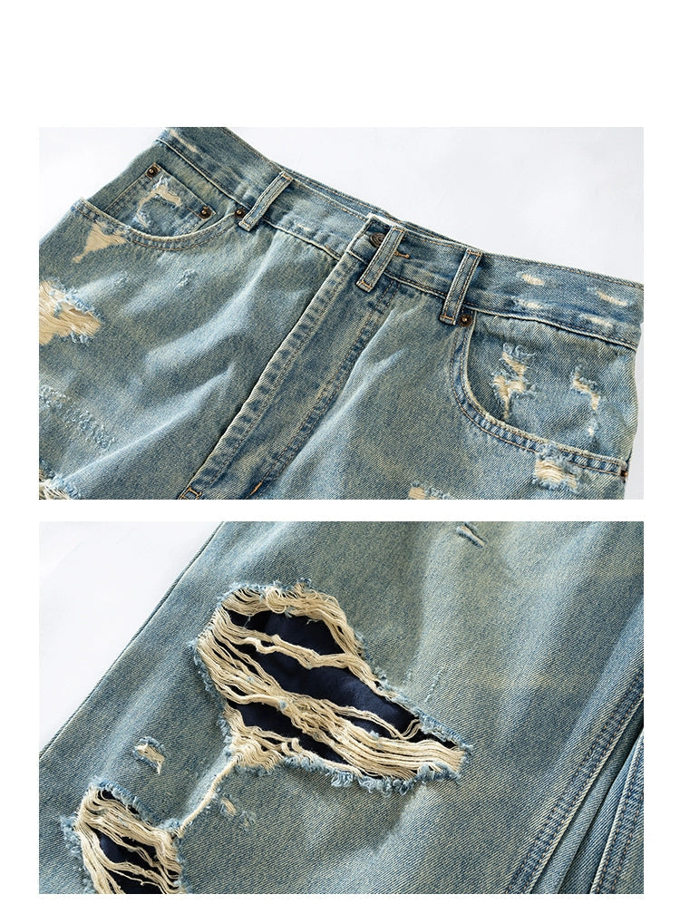 UNTLD Destroyed Double-Layer Dad Jeans