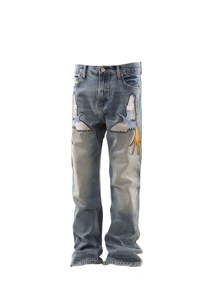 Untold God Bird Embroidered Bootcut Jeans
