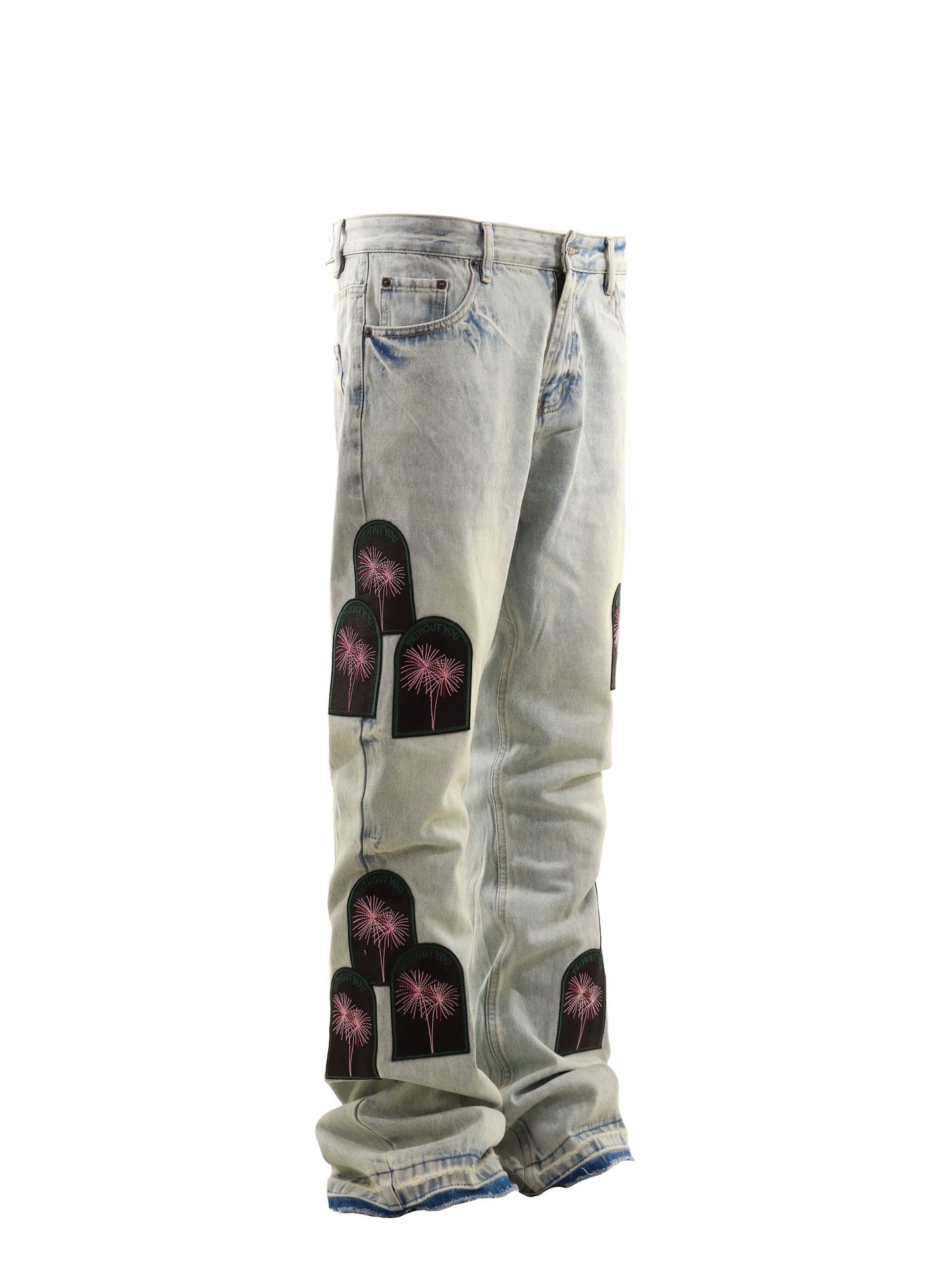 Untold Fireworks Embroidered Distressed Jeans
