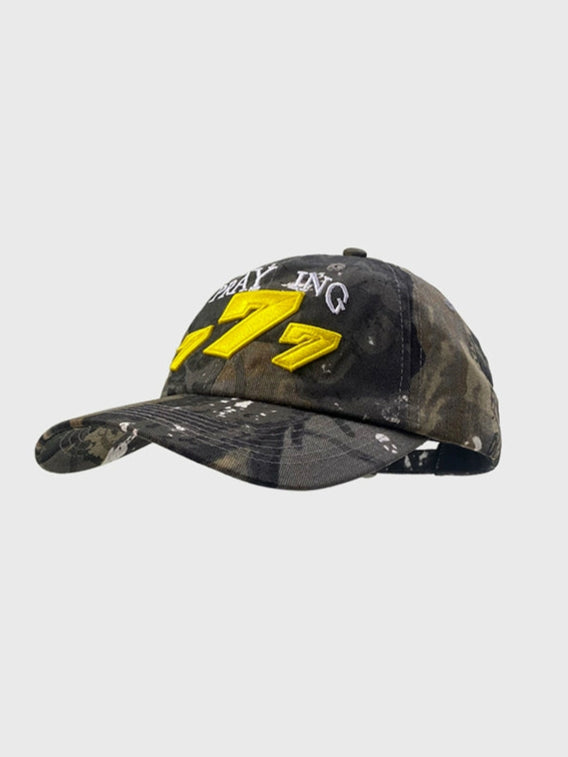 Korea ins same three-dimensional embroidery 777 camouflage splash soft top baseball cap street fashion outdoor cap tide