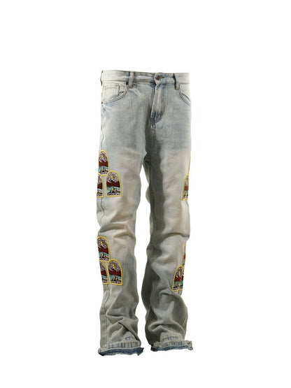 Untold Snow Mountain Embroidered Bootcut Jeans