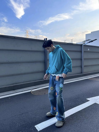 Untold Dark Blue Wool Embroidered Jeans