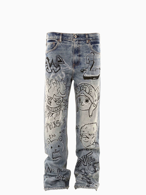 Untold Graffiti Anime Straight-Leg Jeans