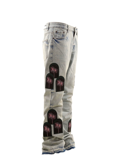 Untold Fireworks Embroidered Distressed Jeans