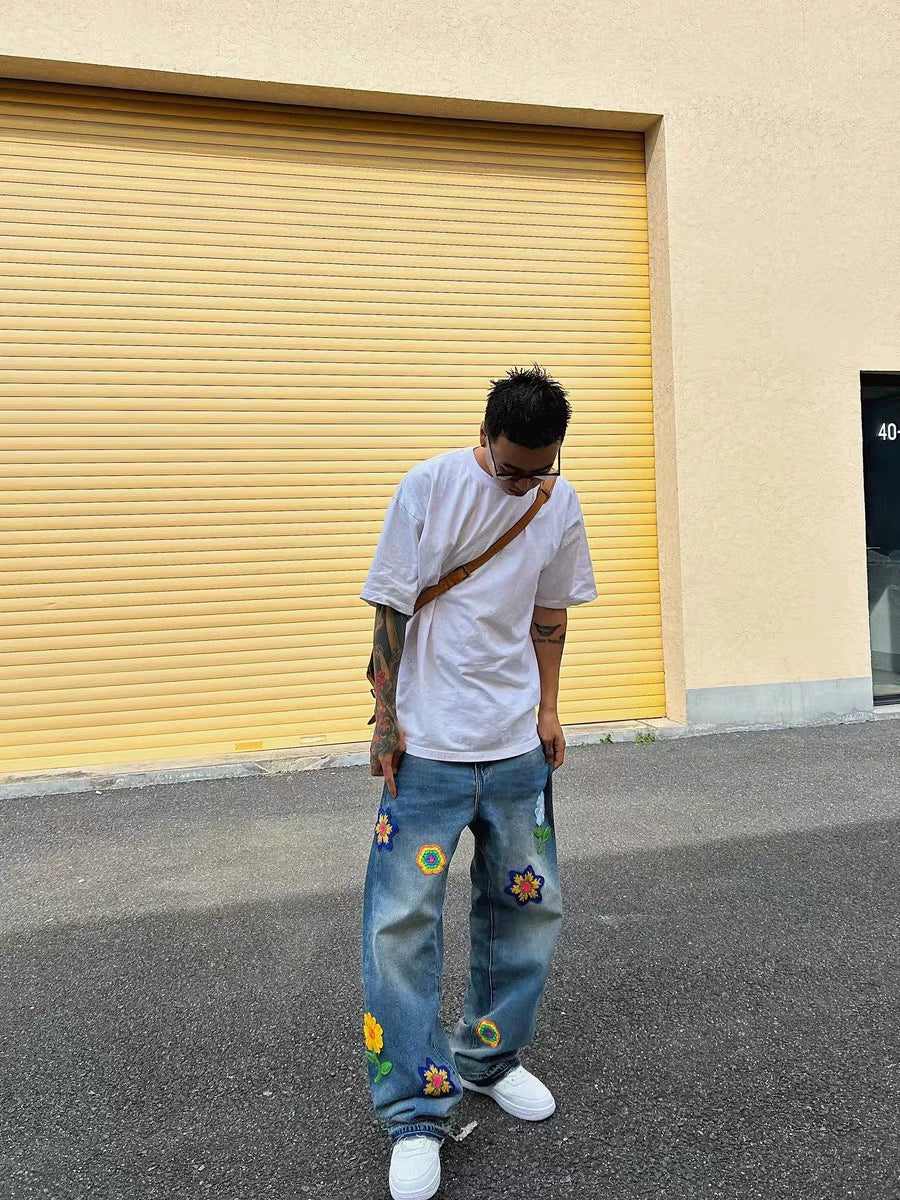 Untold Dark Blue Wool Embroidered Jeans