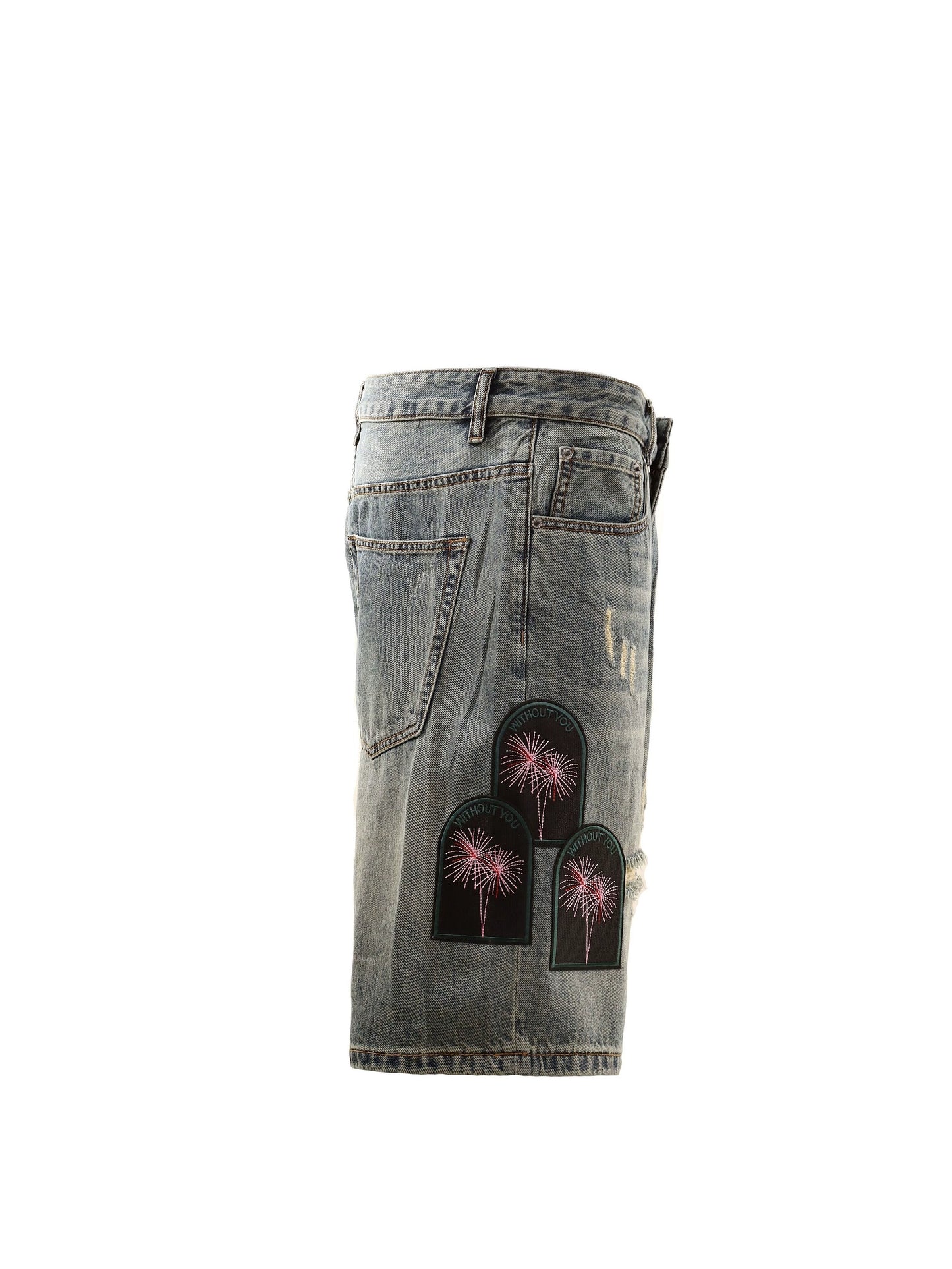 Untold Fireworks Embroidered Denim Shorts