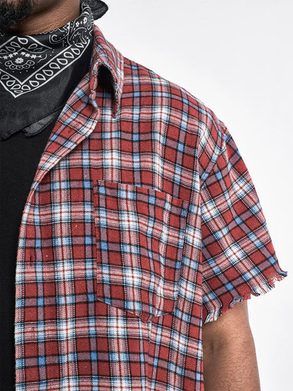 Plaid Distressed Edge Grid Shirt