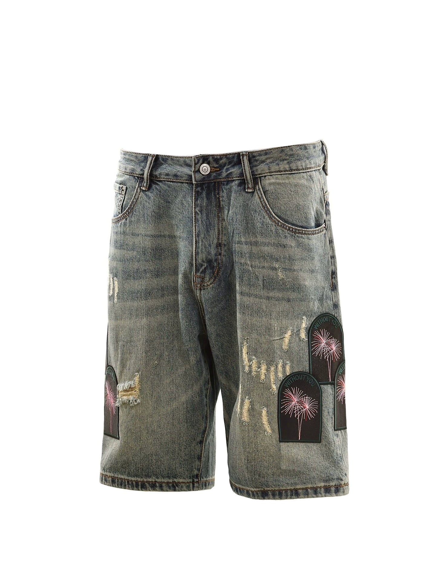 Untold Fireworks Embroidered Denim Shorts