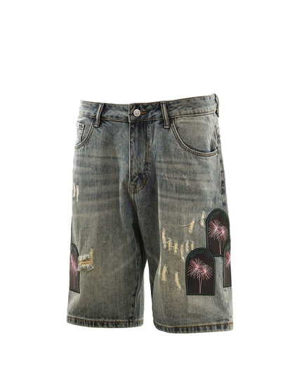 Untold Fireworks Embroidered Denim Shorts