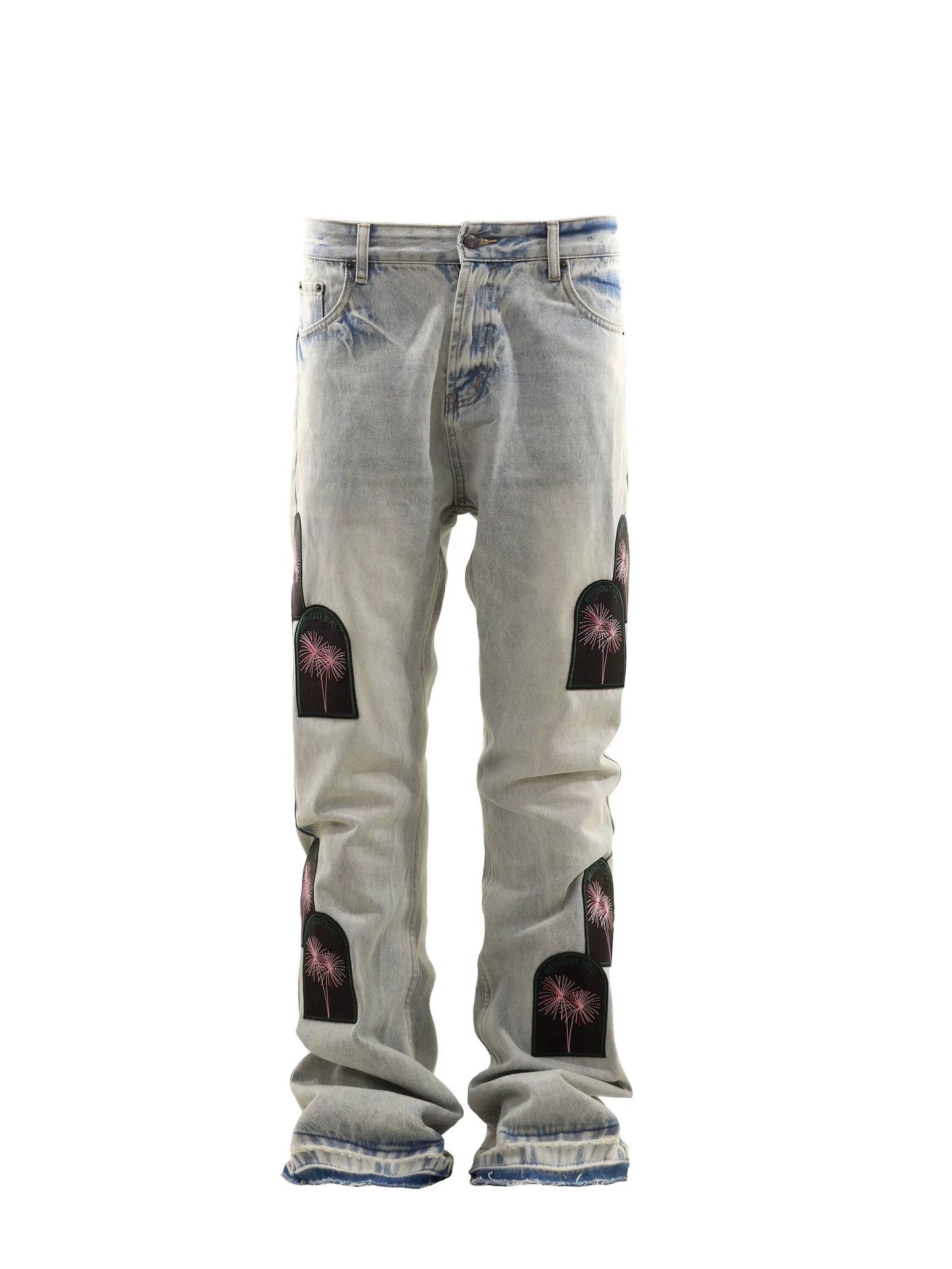 Untold Fireworks Embroidered Distressed Jeans