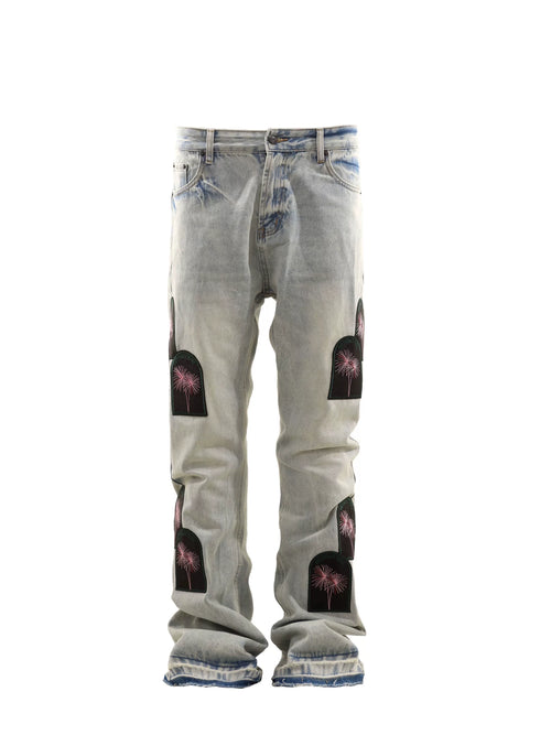 Untold Fireworks Embroidered Distressed Jeans