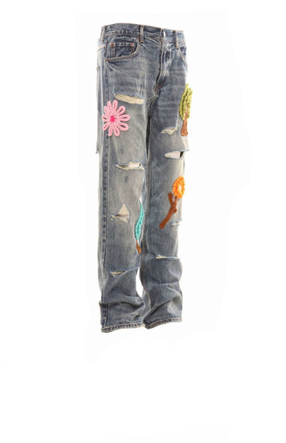 Untold Washed Crochet Embroidered Ripped Jeans