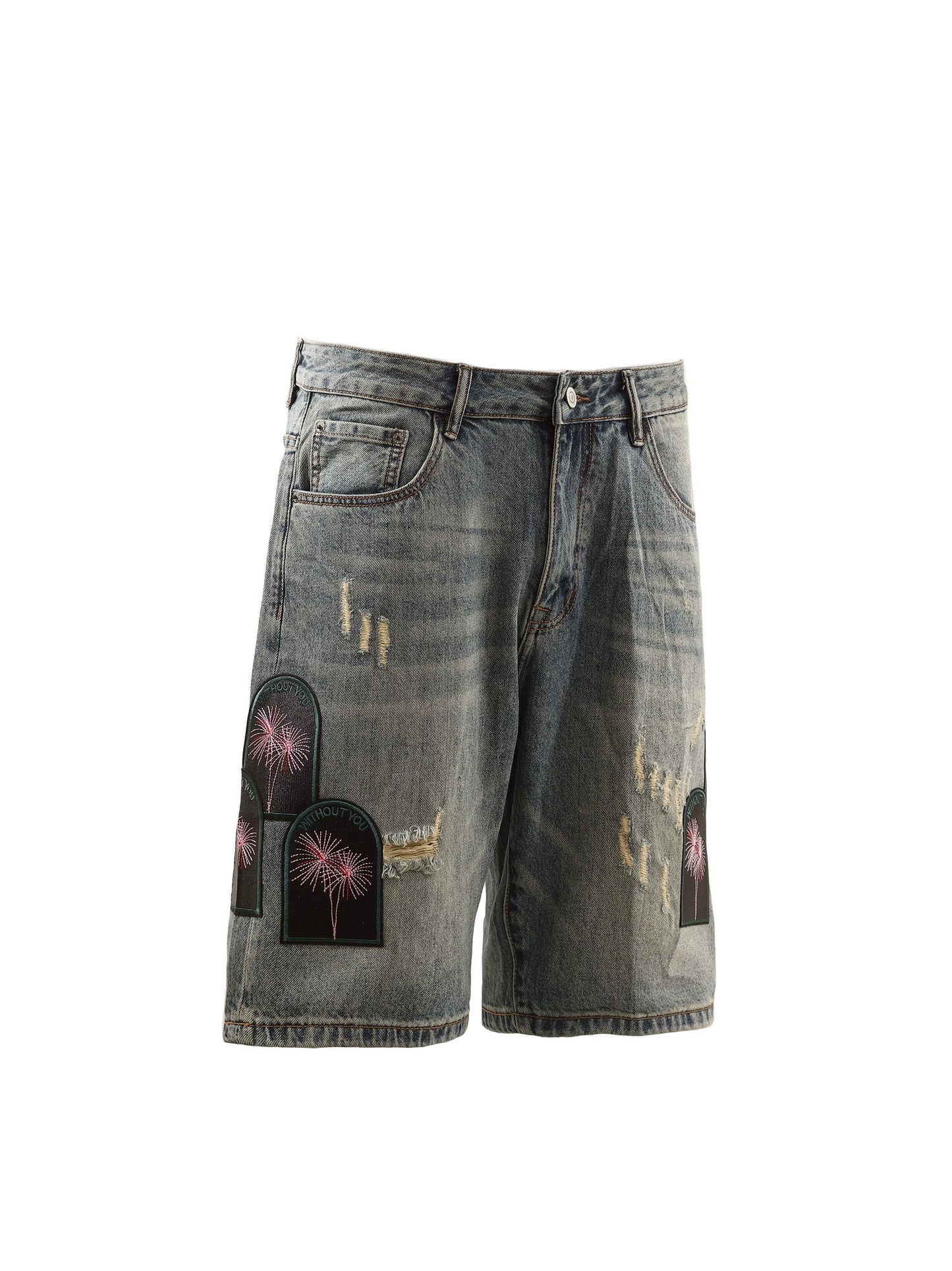 Untold Fireworks Embroidered Denim Shorts
