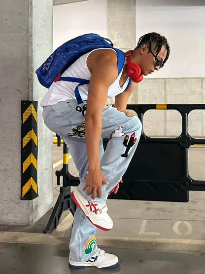 Untold Light-Colored Floral Embroidered Jeans