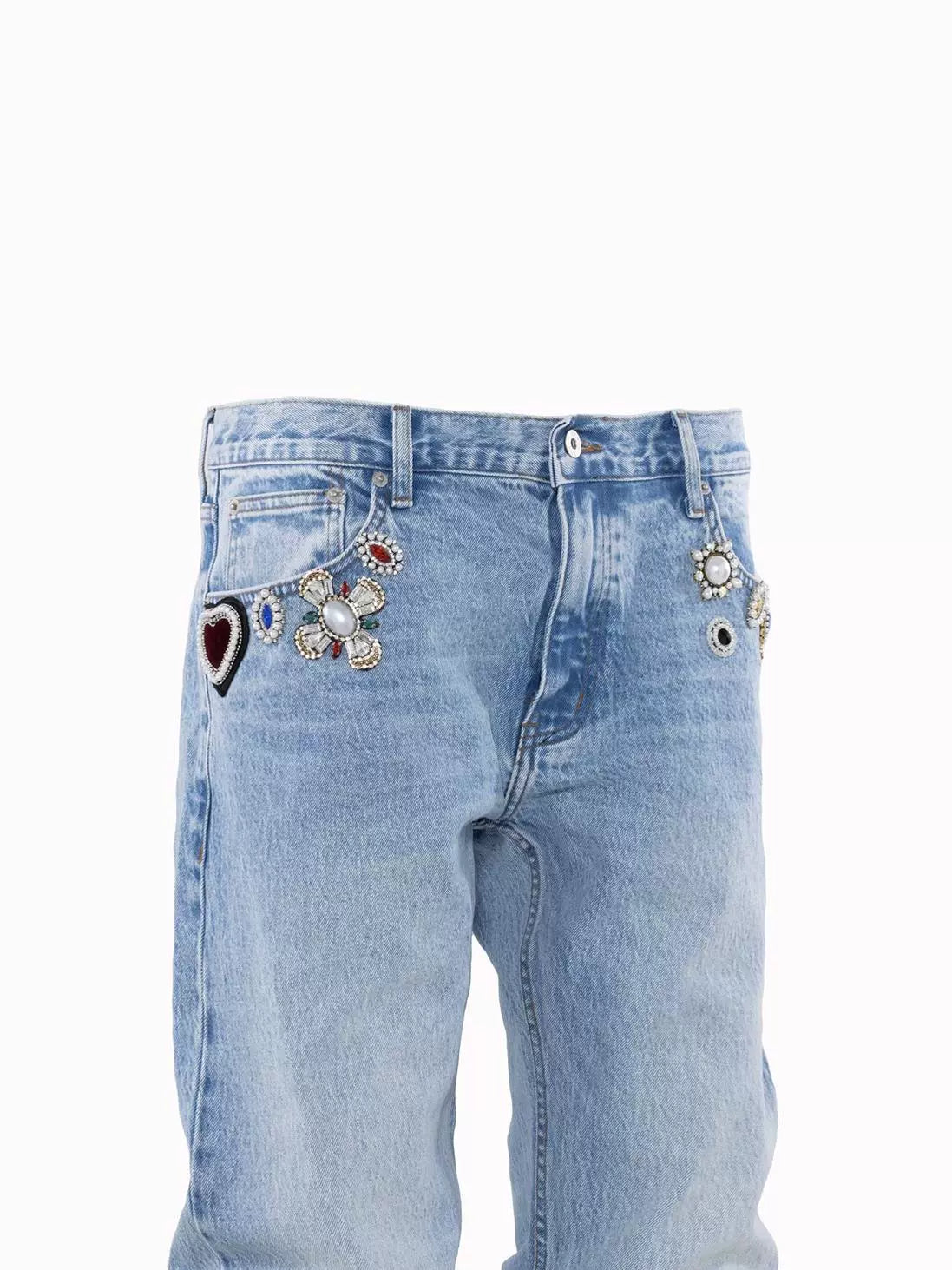 Untold Rhinestone Pearl Straight-Leg Jeans