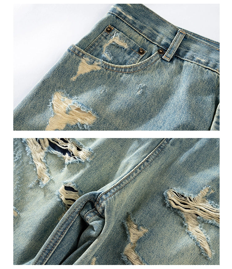 UNTLD Destroyed Double-Layer Dad Jeans