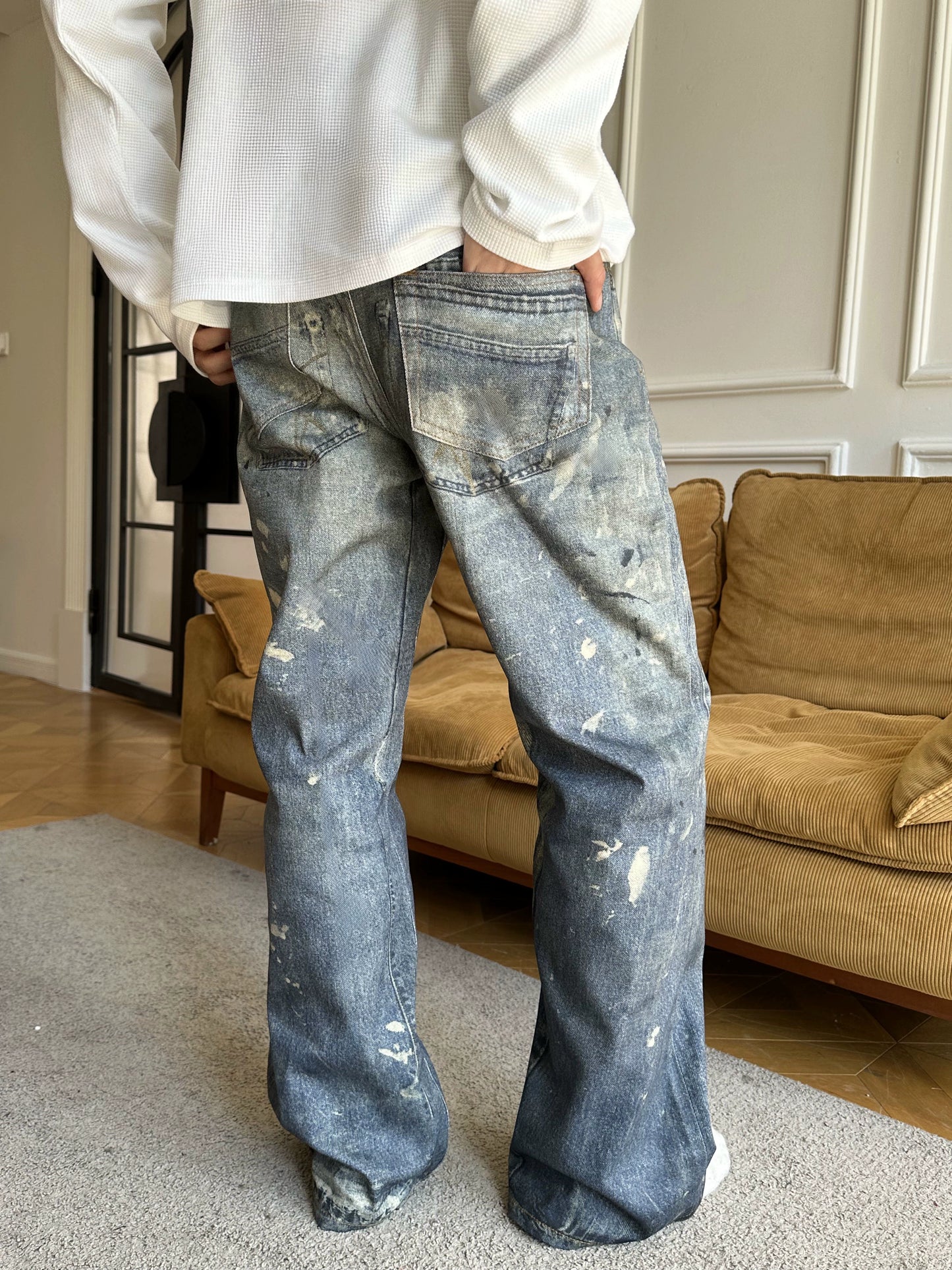 Untold Vintage Digital Splash Bootcut Denim Trousers
