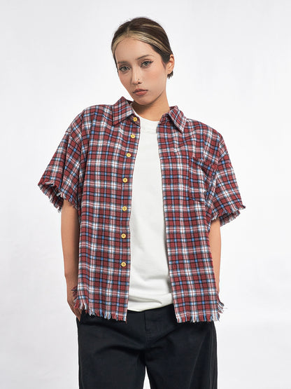 Plaid Distressed Edge Grid Shirt