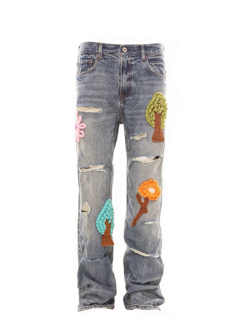 Untold Washed Crochet Embroidered Ripped Jeans