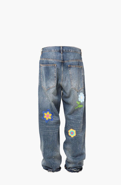Untold Dark Blue Wool Embroidered Jeans