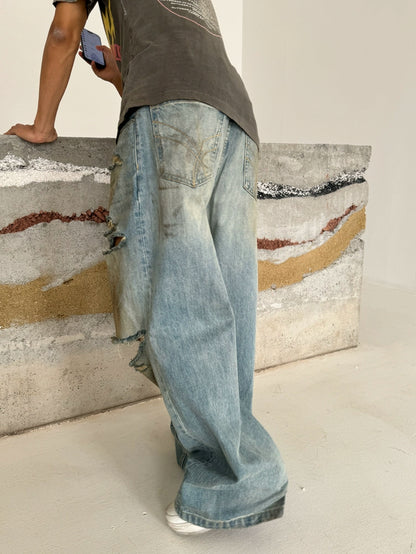 Distressed Ripped Baggy Denim Jeans