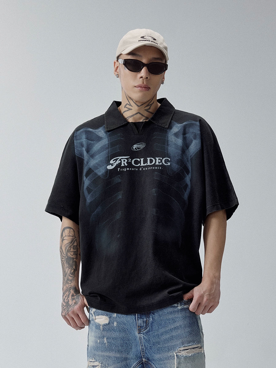 F2Center Heavy Washed Old Polo Shirt