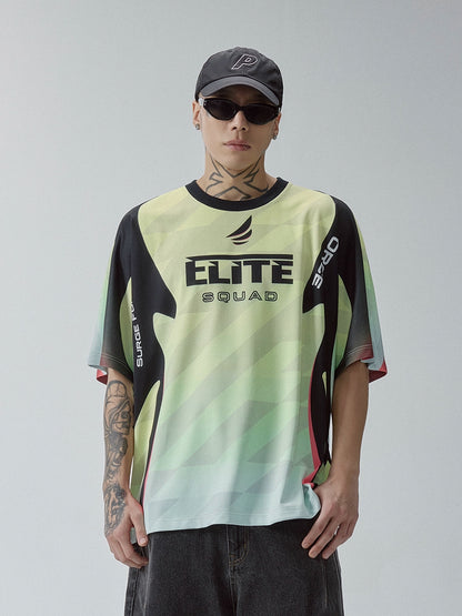 Contrasting Printed Racing Jersey