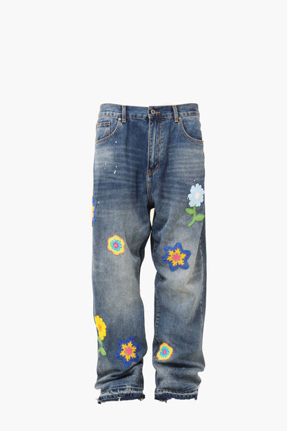 Untold Dark Blue Wool Embroidered Jeans