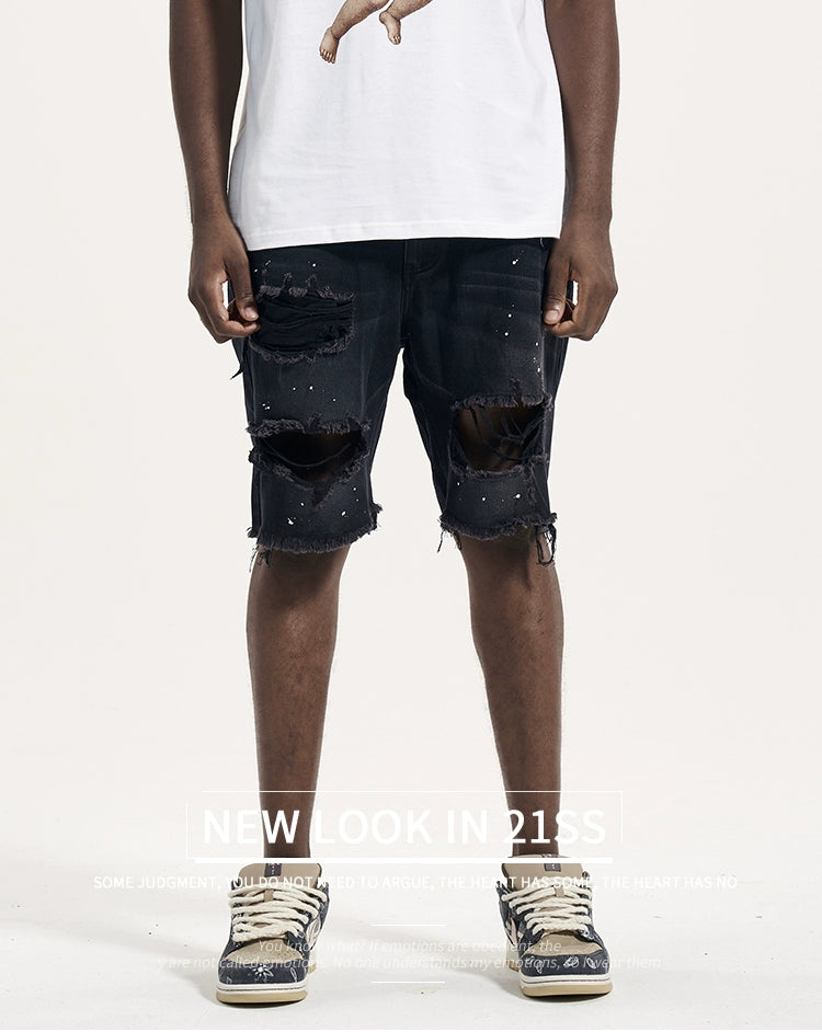 Distressed Holes Denim Shorts