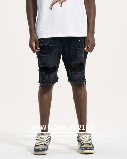 Distressed Holes Denim Shorts