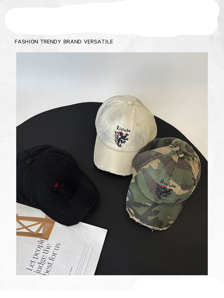 Distressed Embroidered Military Cap