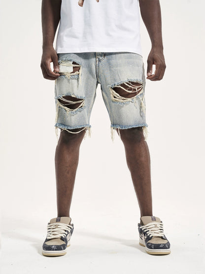 Distressed Holes Denim Shorts
