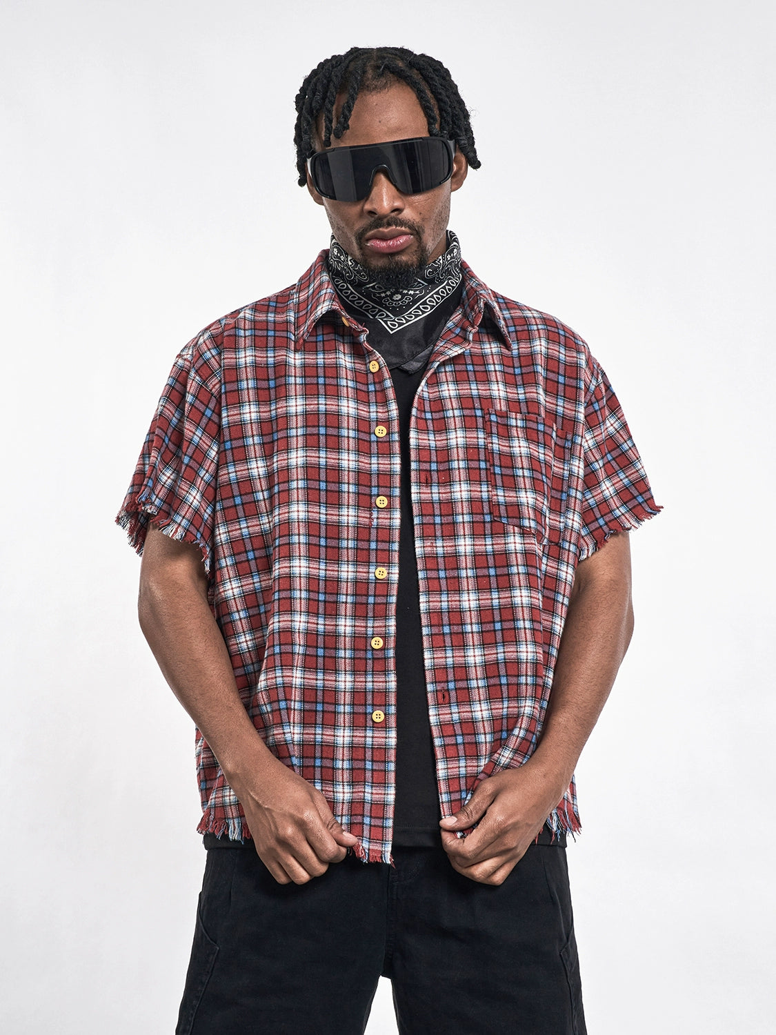 Plaid Distressed Edge Grid Shirt